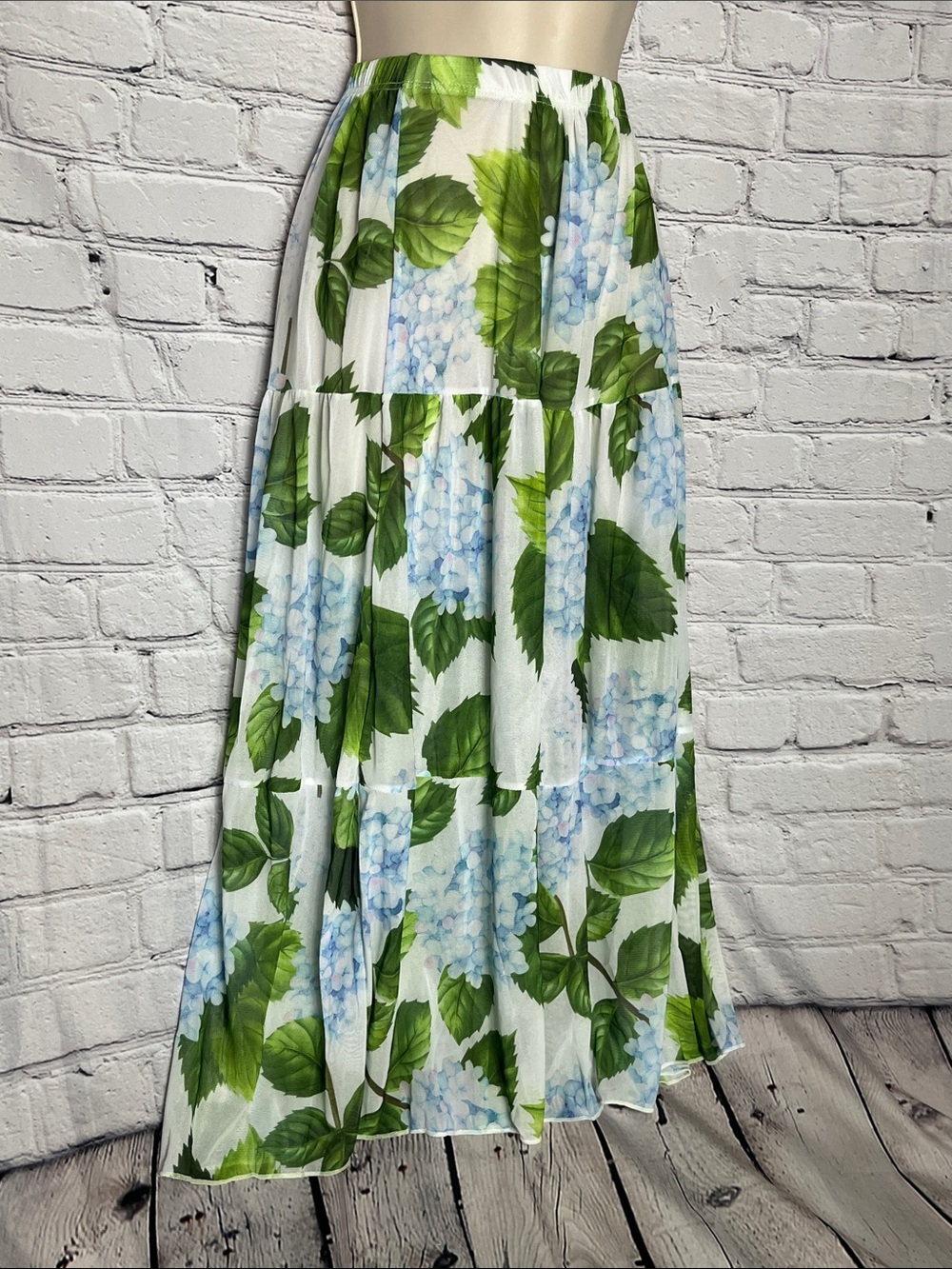 White & Green Floral Tiered Swim Coverup Skirt